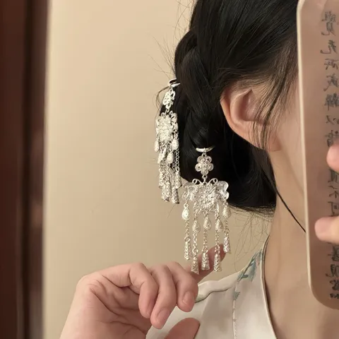 New Chinese Style Silver Color Alloy Butterfly Floral Tassel Hair Stick Ethnic Vintage Hair Pin For Hanfu Qipao Women Hair Accessories