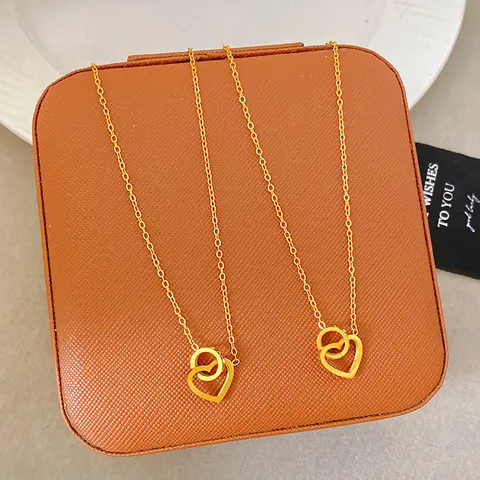 Luxury Titanium Steel Heart Pendant Necklace For Women Gold Plated Elegant Minimalist Rhinestone Choker Fashion Jewelry Daily Dating Gift