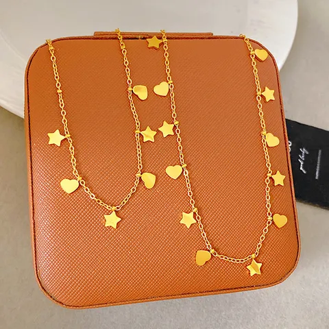 Titanium Steel Gold Plated Heart Star Charm Necklace For Women Fashionable Minimalist Geometric Jewelry Daily Travel Accessories
