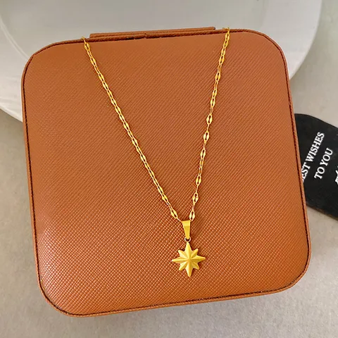 Fashion Eight-Pointed Star Pendant Necklace Titanium Steel Gold Plated North Star Stud Earrings For Women Jewelry Gift