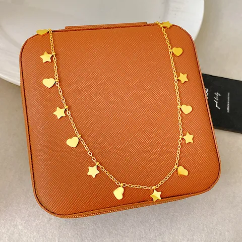 Titanium Steel Gold Plated Heart Star Charm Necklace For Women Fashionable Minimalist Geometric Jewelry Daily Travel Accessories