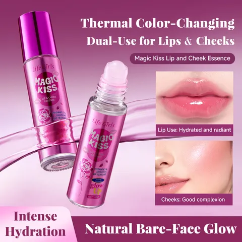LifeGirls Magic Kiss Lip And Cheek Essence Thermal Color Changing Roll-On Moisturizing Lip Stain And Liquid Blush For Women