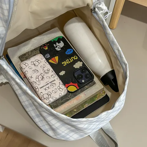 Sac à Dos Patchwork à Carreaux et Pois Style Japonais Pour Filles Grande Capacité Sac d'École en Nylon Avec Breloque