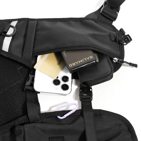 Men Tactical Vest Backpack Nylon Reflective Chest Rig Outdoor Cycling Sports Functional Bag Retro Style Shoulder Crossbody Bag