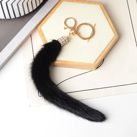 Portachiavi a Forma di Coda di Pelliccia di Visone di Moda per Donna Uomo Charm per Borsa Perno in Metallo con Strass Pendente per Auto Accessorio Portachiavi