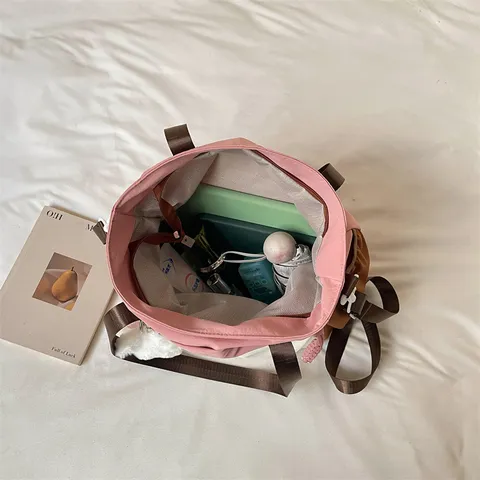 Sac Cabas en Nylon Colorblock pour Femmes Grande Capacité Sac à Bandoulière Décontracté Sac à Main Étudiant Sac de Navette Quotidien Polyvalent