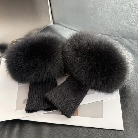 Real Fox Fur Cuffs For Women Winter Coat Accessory Warm Plush Wrist Warmers Ribbed Knit Cuffs Solid Color Winter Fashion Hand Accessory