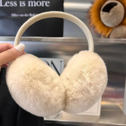 Women Real Rex Rabbit Fur Earmuffs Winter Warm Plush Ear Covers Minimalist Furry Ear Warmers For Outdoor Cold Weather