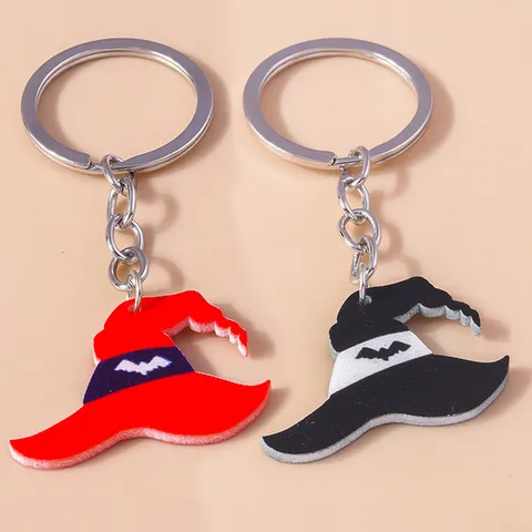 Halloween Witch Hat Keychain With Bat Pendant Resin Bag Charm For Party Favor Women Men Gift Accessory