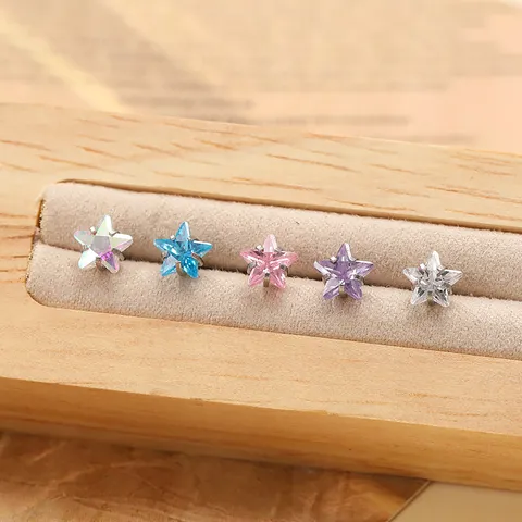 Titanium Steel Star Ear Bone Stud Rhinestone Inlaid Screw Back Earrings For Women Trendy Cartilage Piercing Jewelry Accessory