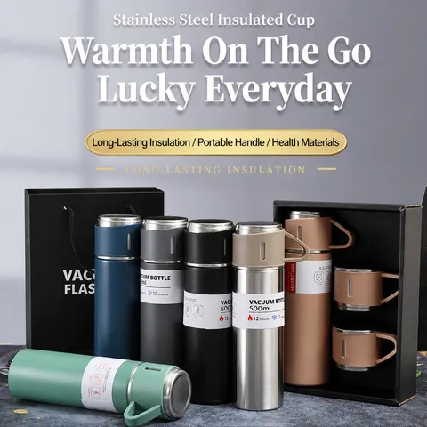 Edelstahl Vakuum Isoliert Thermoskanne Multi Deckel Design Business Büro Tragbare Wasserflasche Matte Finish Trinkgeschirr Für Damen Herren