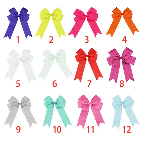 Handmade Kids Long Tail Grosgrain Ribbon Bow Hair Clip Solid Color Double Ear Hairpins Fresh Sweet Girls Hair Accessories Daily Party School Wear