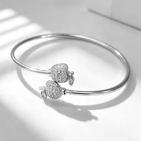 Pulsera Elástica de Plata de Ley 925 con Dije de Manzana de Strass para Mujer Regalo de Navidad Joyería de Moda