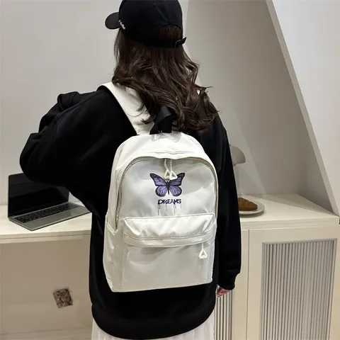Μεγάλης Χωρητικότητας Σακίδιο Πλάτης από Καμβά με Μοτίβο Πεταλούδας για Κορίτσια Casual Ταξιδιωτική Σχολική Τσάντα Sweet Aesthetic Τσάντα Ώμου