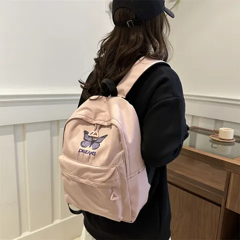 Μεγάλης Χωρητικότητας Σακίδιο Πλάτης από Καμβά με Μοτίβο Πεταλούδας για Κορίτσια Casual Ταξιδιωτική Σχολική Τσάντα Sweet Aesthetic Τσάντα Ώμου