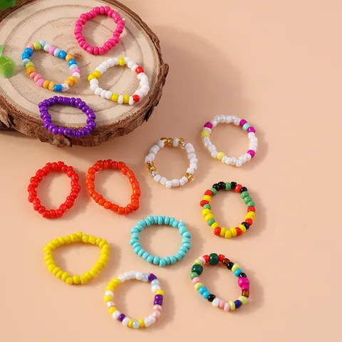 Anelli di Perline Colorati Fatti a Mano Bohemien per Donna Anello Elastico in Resina con Perline di Semi Gioielli di Moda per Spiaggia Estate