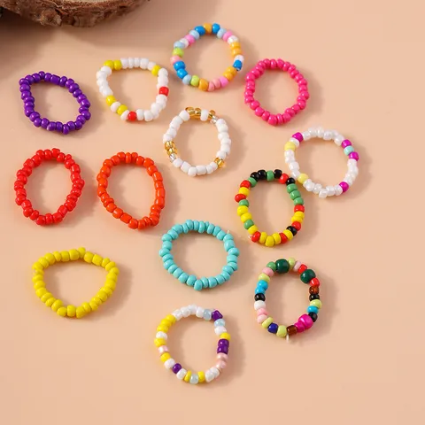 Anelli di Perline Colorati Fatti a Mano Bohemien per Donna Anello Elastico in Resina con Perline di Semi Gioielli di Moda per Spiaggia Estate