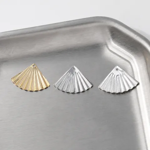 Copper Fan Shaped Flower Petal Pendant Charms Brushed Texture 14K Gold Plated For DIY Earring Necklace Jewelry Making Findings