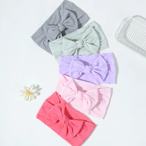 Cute Baby Bow Nylon Headband Soft Elastic Infant Hair Band For Newborns Toddlers Solid Color Hairband Headwrap Accessories