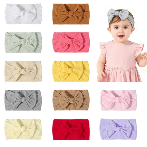 Cute Baby Bow Nylon Headband Soft Elastic Infant Hair Band For Newborns Toddlers Solid Color Hairband Headwrap Accessories