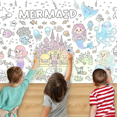 Zeemeermin Oceaan Thema DIY Kleurtafelkleed Groot Papier Doodle Poster Kinderen Verjaardagsfeest Decoratie Kunst Ambacht Tekenvel