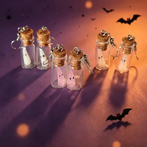 Funny Halloween Luminous Ghost Glass Bottle Drop Earrings For Women Cute Glow In The Dark Drift Bottle Zinc Alloy Jewelry