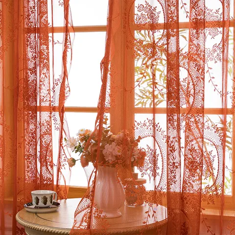 French Ruffle Country Lace Sheer Curtain For Bedroom Living Room Vintage Floral Semi-shading Door Curtain Window Scarf Decor