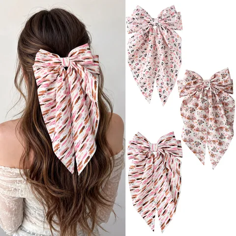 Fermaglio per Capelli a Fiocco Leopardato Rosa Con Lunghi Nastri Dolce Clip a Molla Accessorio per Capelli Donna Ragazze