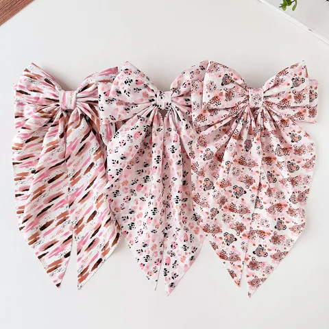 Fermaglio per Capelli a Fiocco Leopardato Rosa Con Lunghi Nastri Dolce Clip a Molla Accessorio per Capelli Donna Ragazze
