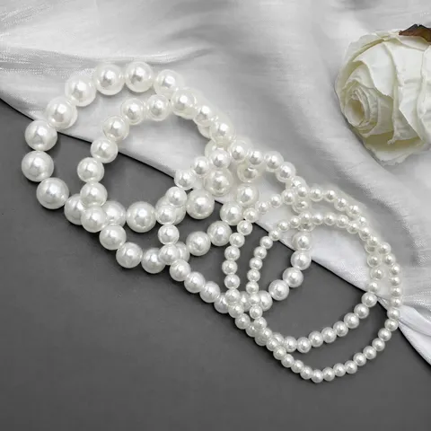 Handmade Artificial Pearl Elastic Beaded Bracelet Round Plastic Resin Beaded Wristband Versatile Trendy Jewelry For Women Daily Decoration