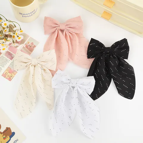 Damen Polka Dot Schleife Haarspange Mit Langem Band Süße Strass Chiffon Haarnadel Elegante Feenstil Haarschmuck Für Mädchen