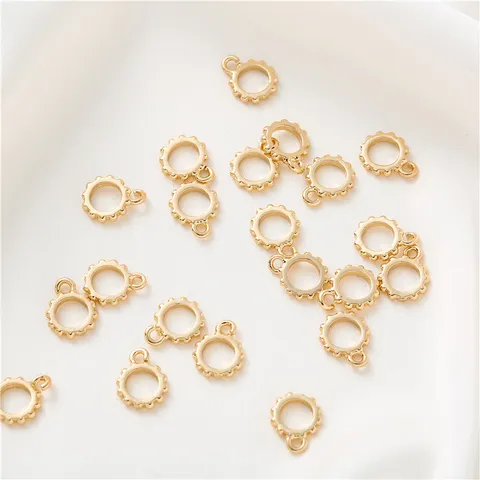 14K Gold Plated Copper Gear Edge Round Pendant Small Charms With Jump Ring For DIY Bracelet Necklace Jewelry Making Finding