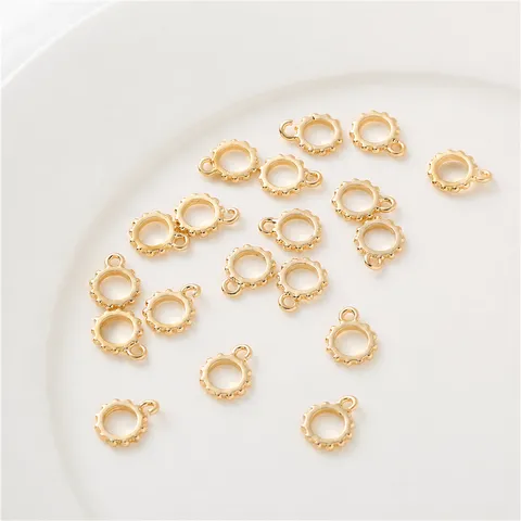 14K Gold Plated Copper Gear Edge Round Pendant Small Charms With Jump Ring For DIY Bracelet Necklace Jewelry Making Finding