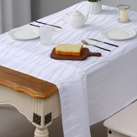 French Style Pure White Rectangular Tablecloth Simple Jacquard Vertical Stripe Polyester Table Cover For Dining Room Kitchen Decor