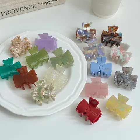 Petite Pince à Cheveux Nœud en Acétate pour Femmes Couleur Gelée Sucrée Pince Requin Vintage Français Épingle à Cheveux Papillon Accessoires
