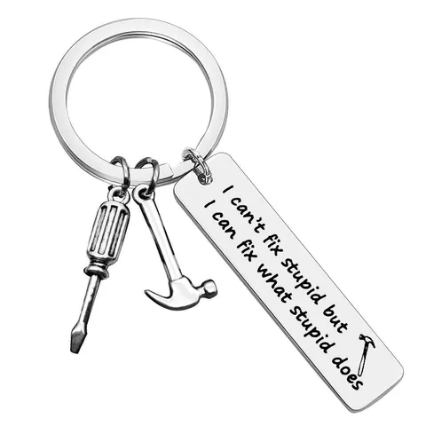 Mini Simulation Tools Keychain For Men Father's Day Gift Stainless Steel Hammer Wrench Screwdriver Lettering Pendant Papa Hero Keyring Jewelry