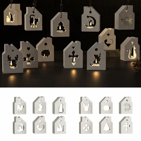 Stampo in Silicone a Casa Cava 6 Griglie Forma di Casa Gatto di Natale DIY Resina di Gesso Portacandele Ornamento Stampo Artigianale