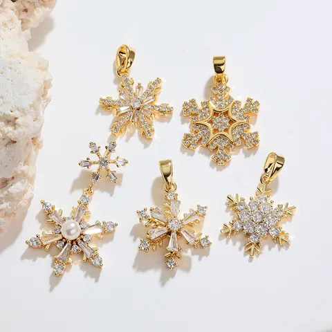 Kupfer Strass Künstliche Perle Schneeflocke Weihnachten Glocke Anhänger Elegant Klein Süß Stil Schmuck Accessoire Damen