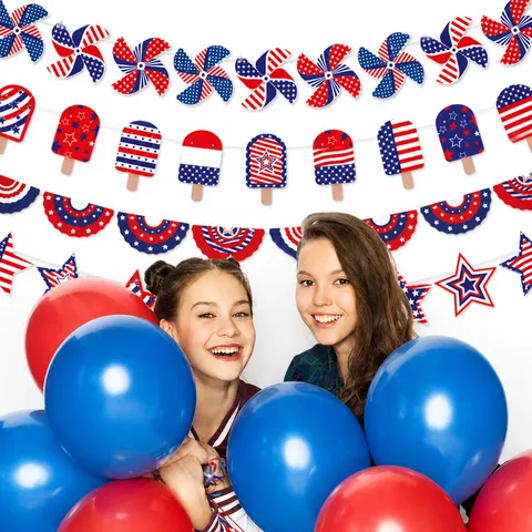 American Independence Day Paper Banner Red White Blue Star Bunting Garland For Patriotic Party Decoration Hanging Prop