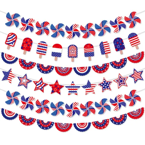 American Independence Day Paper Banner Red White Blue Star Bunting Garland For Patriotic Party Decoration Hanging Prop