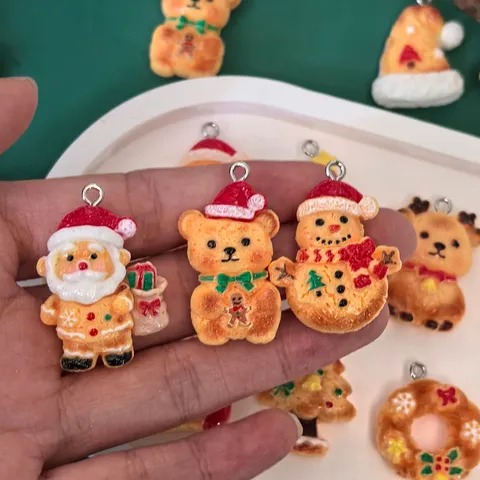 Cartoon Resin Christmas Charms For DIY Jewelry Making Santa Claus Snowman Gingerbread Man Pendants Festive Accessories