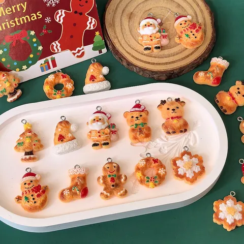 Cartoon Resin Christmas Charms For DIY Jewelry Making Santa Claus Snowman Gingerbread Man Pendants Festive Accessories