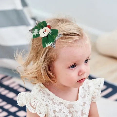 Fermagli per Capelli a Fiocco di Natale per Ragazze Bambini Simpatici Babbo Natale Fiocco di Neve Albero di Natale Glitter Nastro a Coste Fermagli Laterali Accessori per Capelli Festivi