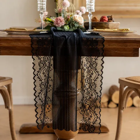 Runner da Tavolo Francese Vintage in Pizzo Traforato Tovaglia Lunga con Fiori Jacquard per Matrimonio Festa Decorazione Tavolo