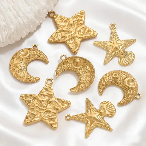 Colgante de Acero Inoxidable Chapado en Oro 18K Estrella Luna Concha Vida Marina para DIY Joyería Collares Accesorios Retro Geométrico