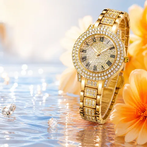 Luxe Dames Legering Volledige Strass Quartz Horloge Mode Casual Rond Analoog Polshorloge Met Romeinse Cijfers Voor Vrouwen Feest Cadeau