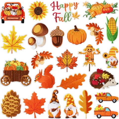 Kinder Bauernhof Thema Stickerei Flicken Herbst Kürbis Ahornblatt Kleidung Reparatur DIY Dekorativ Stoff Applikation Abzeichen
