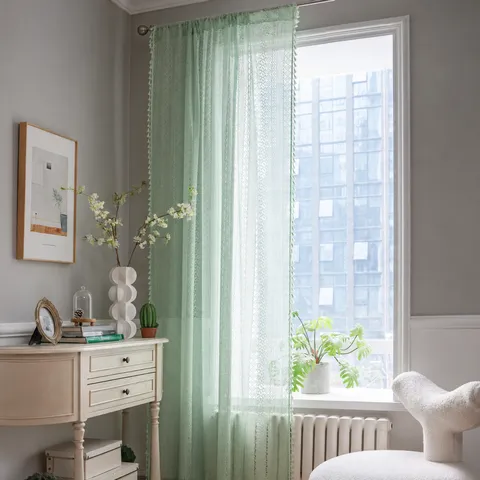 Tenda per Porta Traforata all'Uncinetto in Policotone Stile Americano Tenda Retrò con Glands e Pizzo a Motivo Geometrico Traslucida per Decorazione Camera da Letto Cucina Soggiorno
