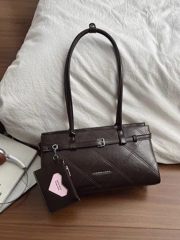 Koreanischer Stil Damen Achseltasche Gesteppte Raute PU-Leder Schultertasche Mit Herzanhänger Minimalistische Pendeltasche