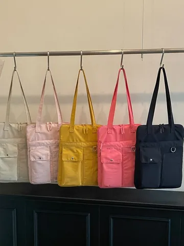 Damen Laptop Tote Bag Große Kapazität Lässig Mehrere Taschen Nylon Umhängetasche Einfarbig Pendeln Handtasche Einfach Mode
